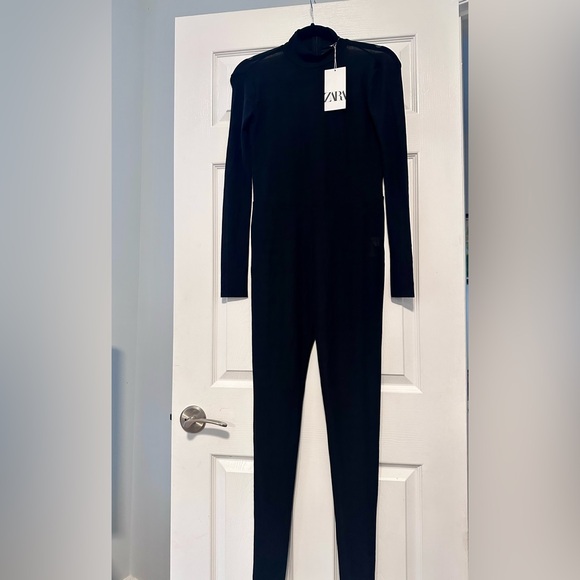 NWT ZARA Mesh Long Sleeve Bodycon Jumpsuit Size M - Picture 4 of 6